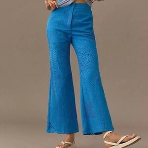 NWT! Anthropologie Beatrice b. Blue Lace Crop Chino Trouser Pants 14